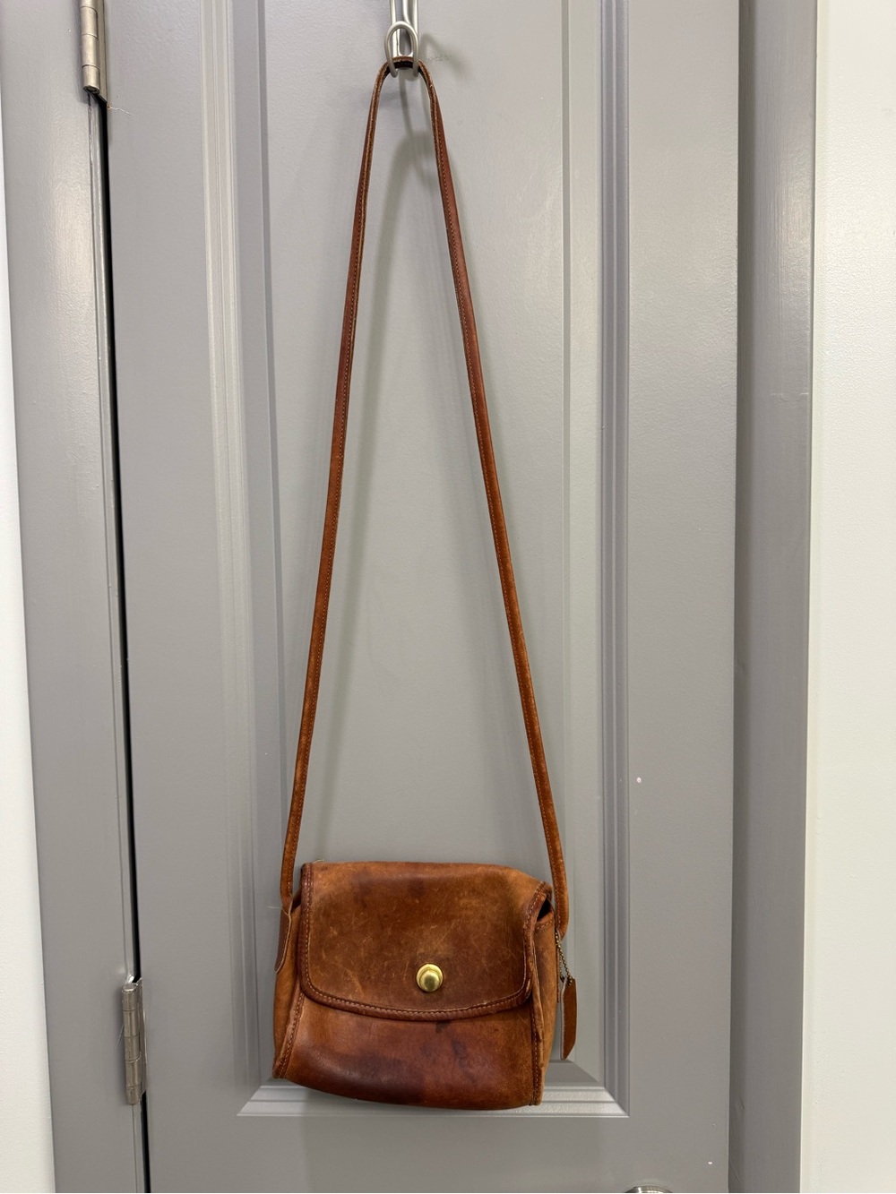 Coach Small Brown Leather Crossbody with Brass Snap
